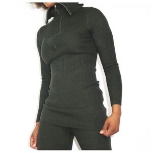 Sandro Paris 2-Piece Ribbed Knit Legging & Zip Collar Sweater Set, Green, Size 2